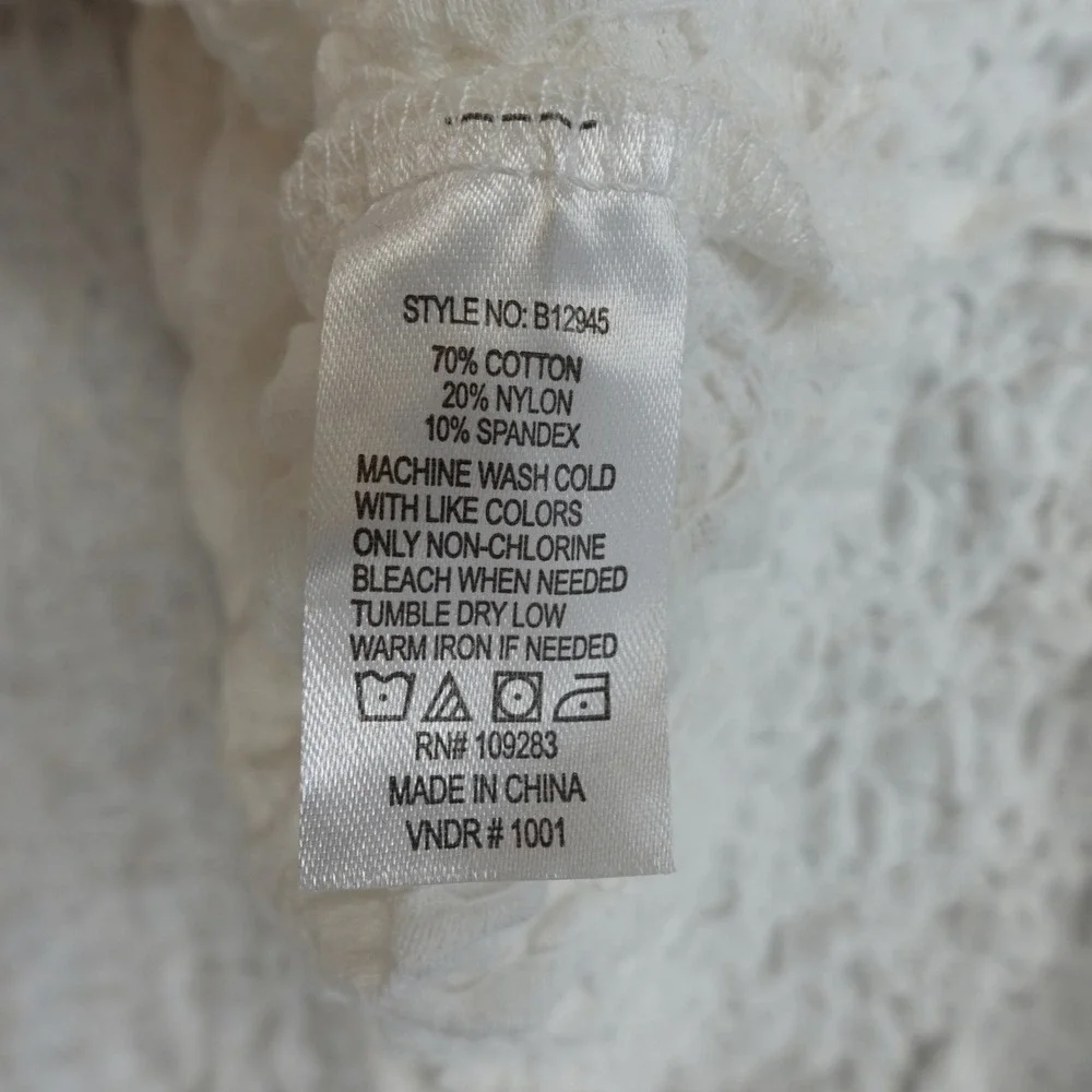 Sea Supply Textured Smocked Mini Dress L White Cotton Beachy Fairy Cottagecore
